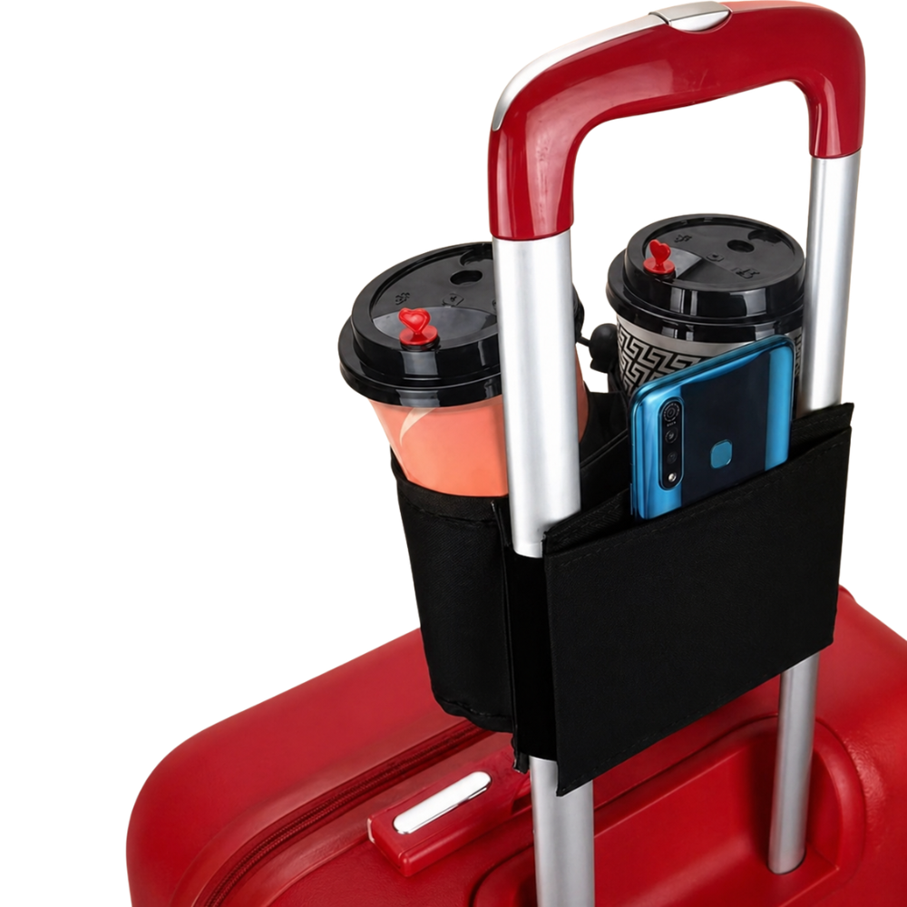 Practical Trolley Holder for Luggage – For Cups, Phone & Small Essentials
