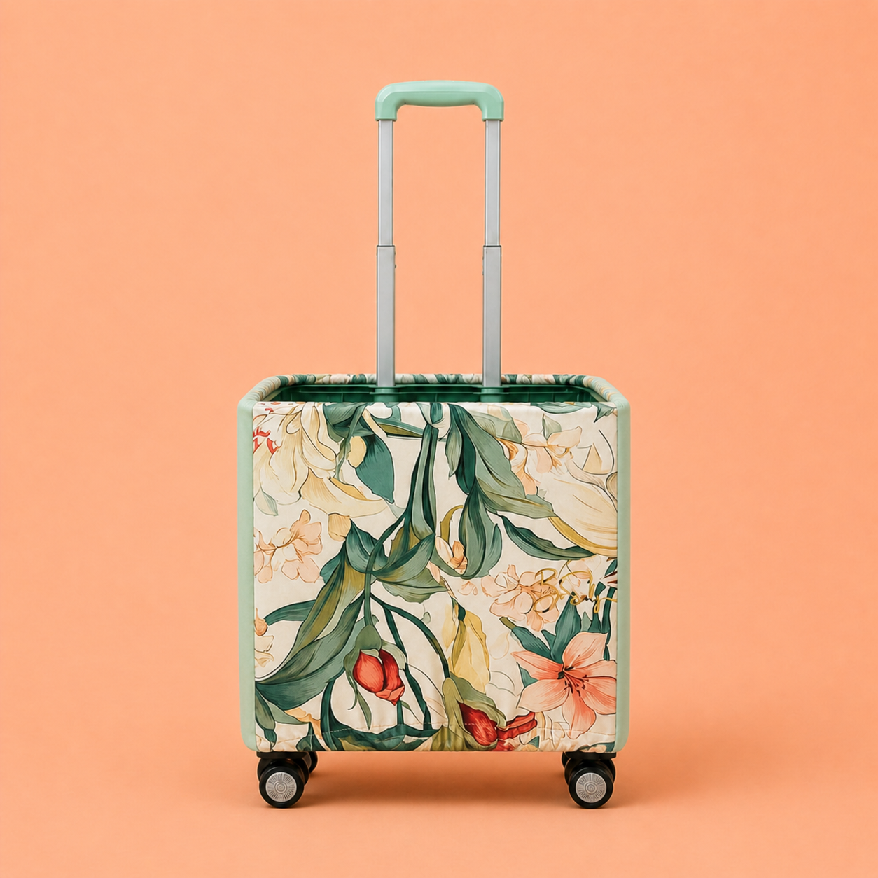 Folding Shopping Cart with 4 Wheels With Soft Floral Fabric Cover