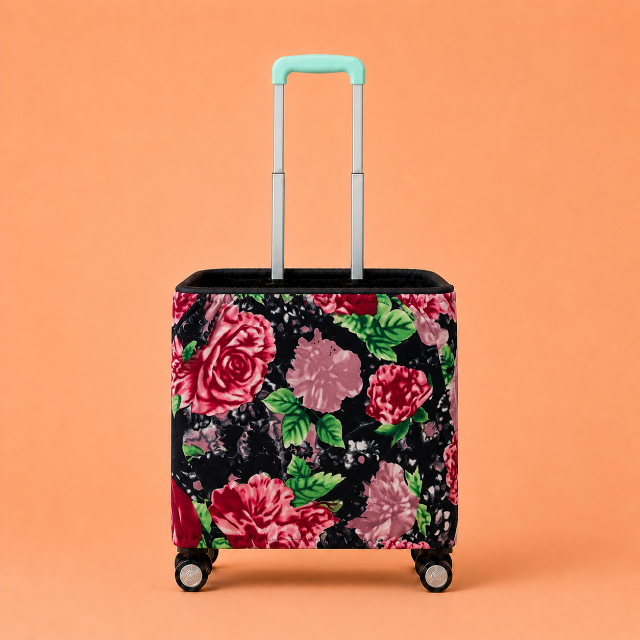 Folding Shopping Cart with 4 Wheels With Rose Garden Fabric Cover