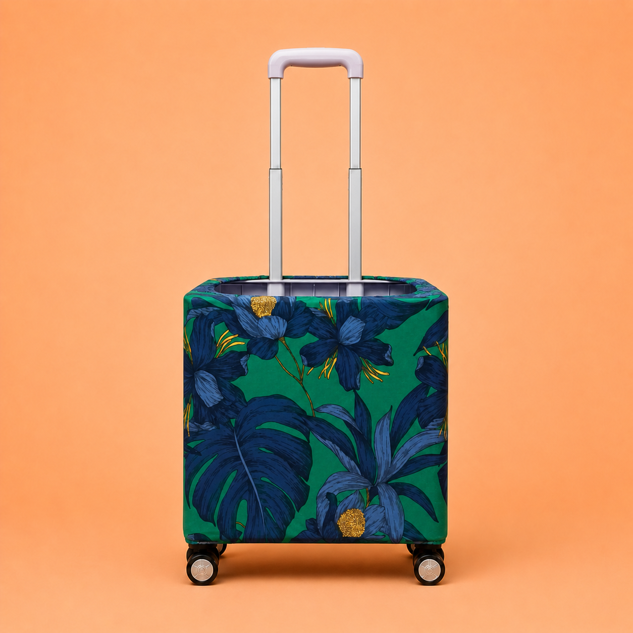 Folding Shopping Cart with 4 Wheels With Midnight Bloom Fabric Cover