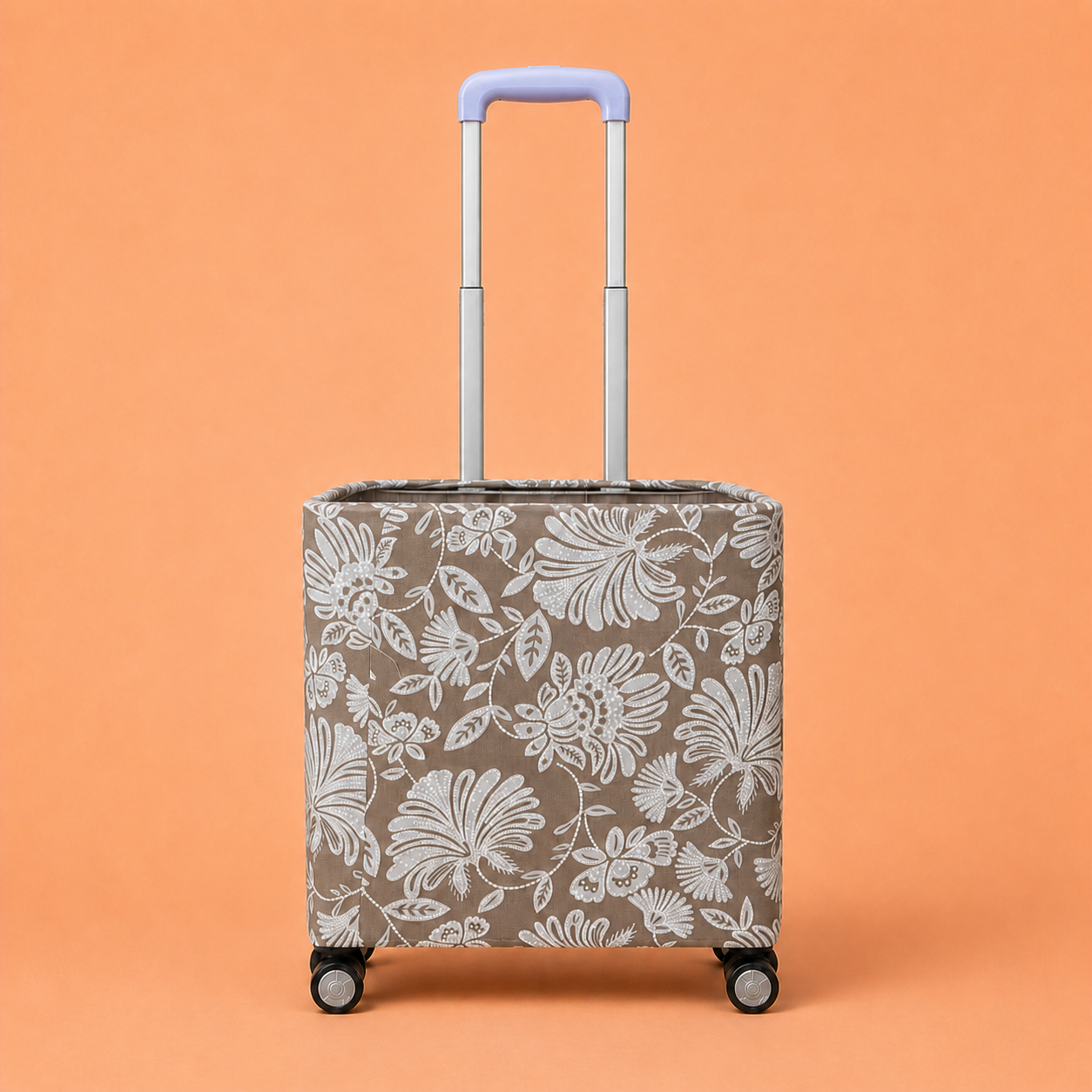 Folding Shopping Cart with 4 Wheels With Taupe Floral Lace Fabric Cover