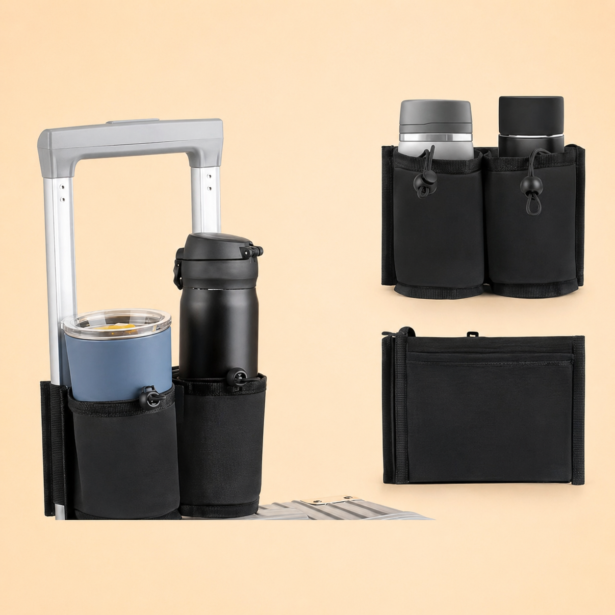 Practical Trolley Holder for Luggage – For Cups, Phone & Small Essentials