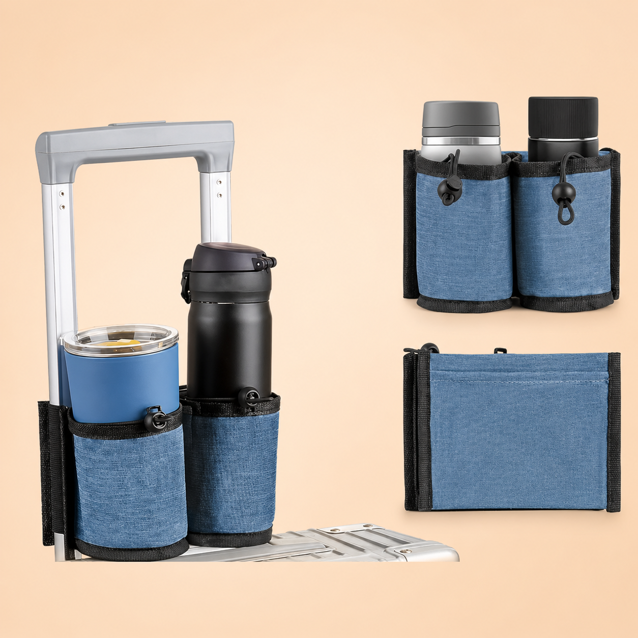 Practical Trolley Holder for Luggage – For Cups, Phone & Small Essentials