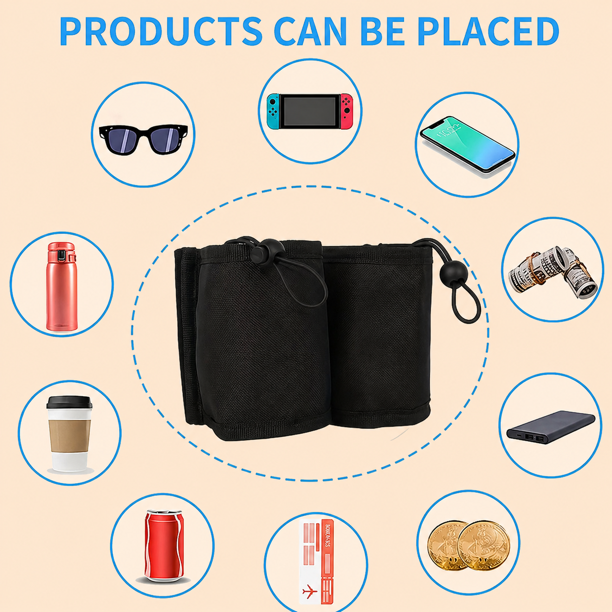 Practical Trolley Holder for Luggage – For Cups, Phone & Small Essentials