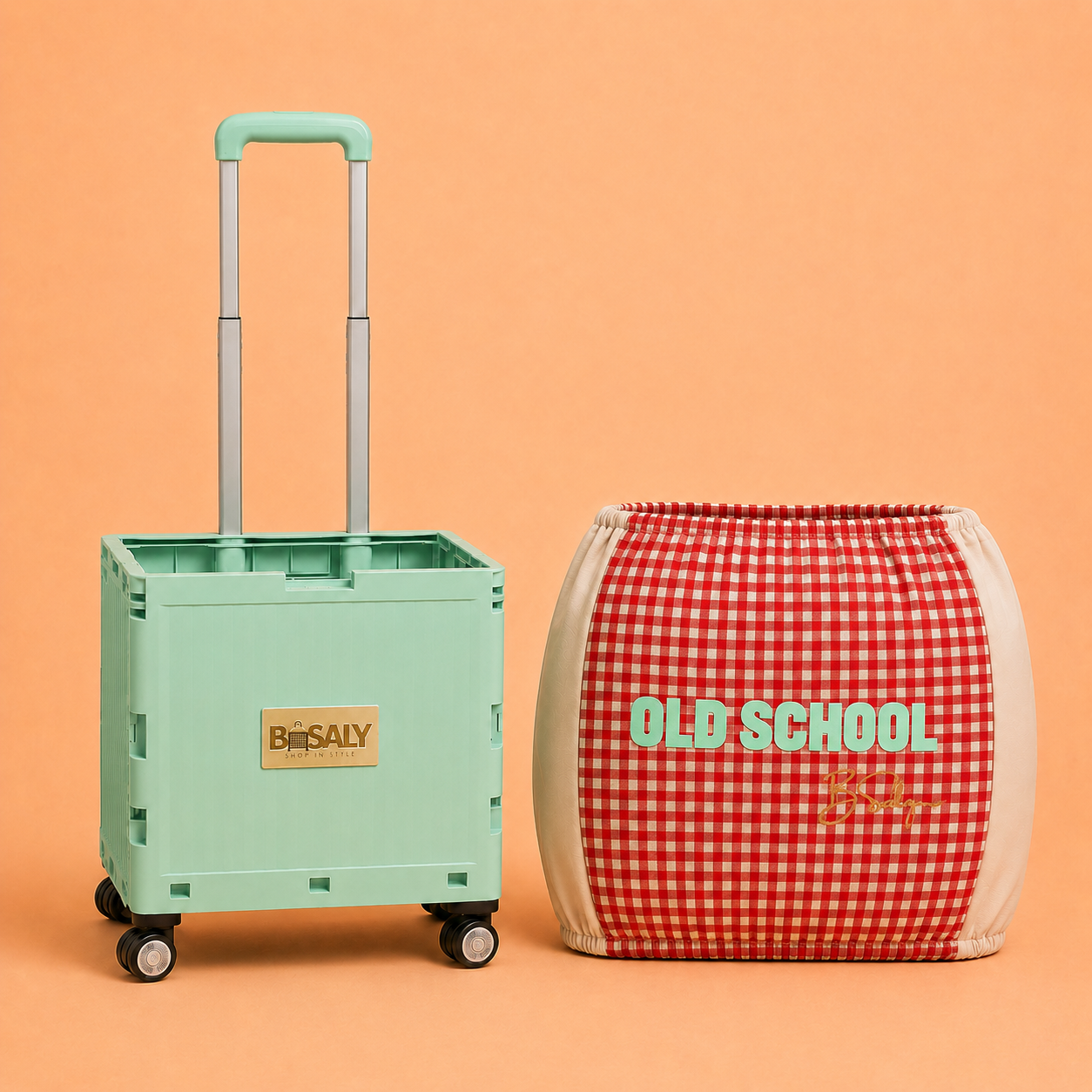 Folding Shopping Cart with 4 Wheels With Old School Fabric Cover