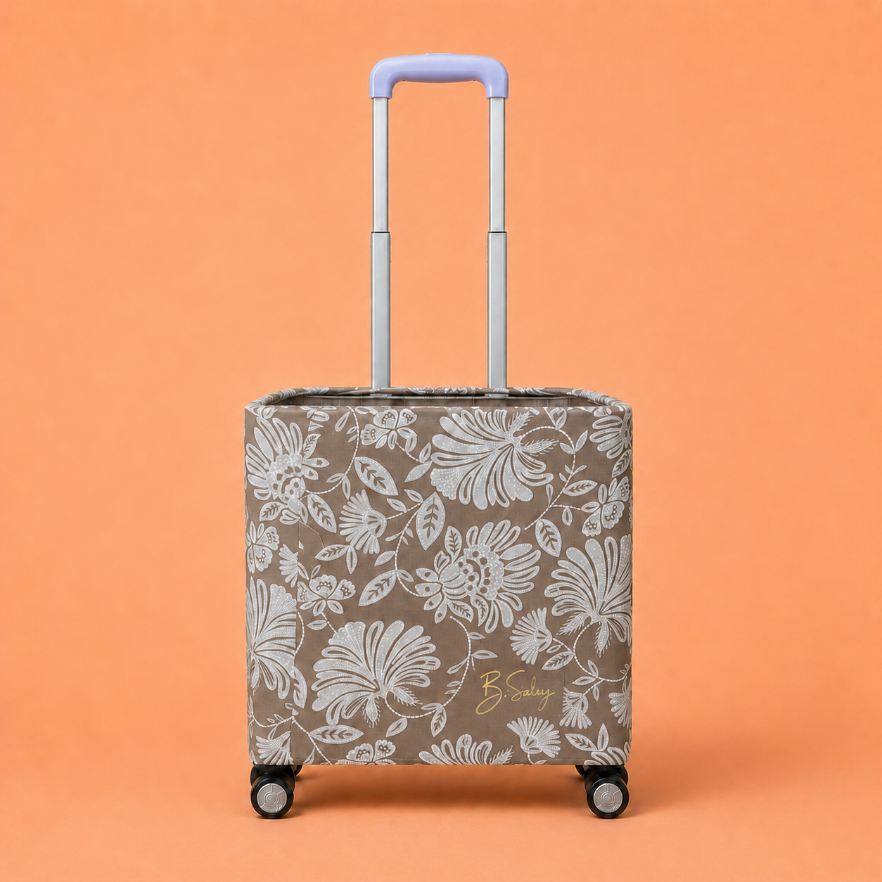 Folding Shopping Cart with 4 Wheels With Taupe Floral Lace Fabric Cover