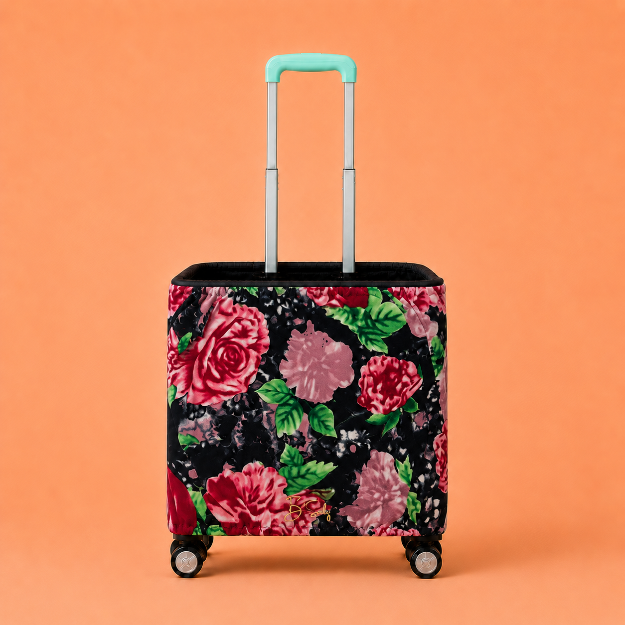 Folding Shopping Cart with 4 Wheels With Rose Garden Fabric Cover