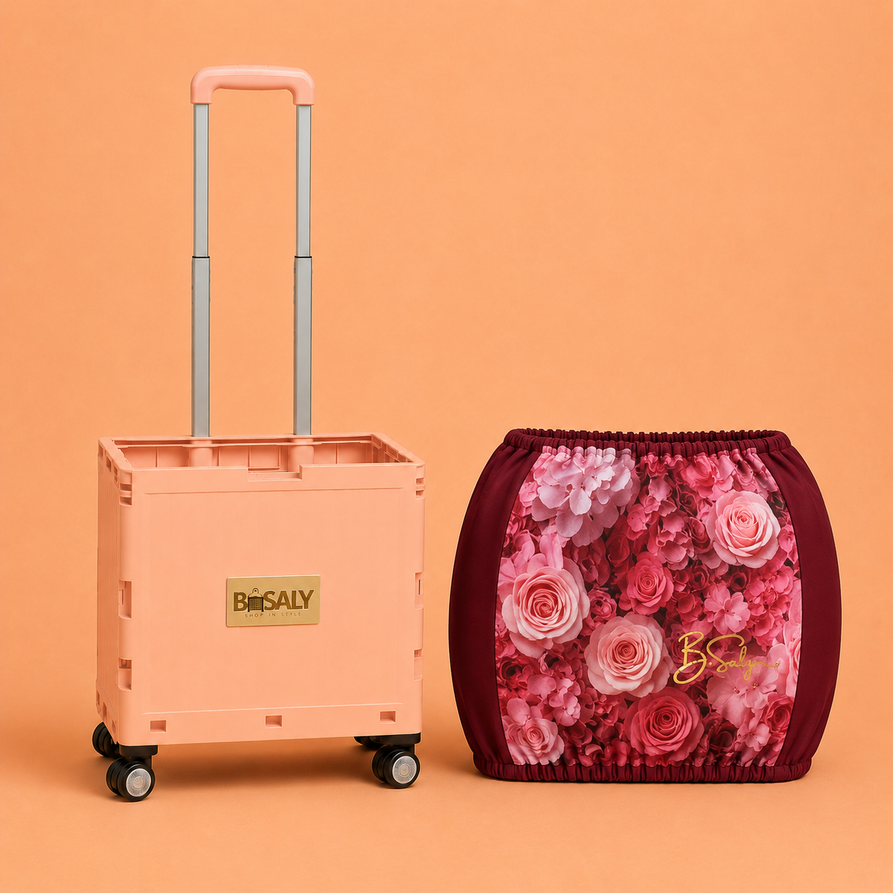 Folding Shopping Cart with 4 Wheels With Floral Elegance Fabric Cover