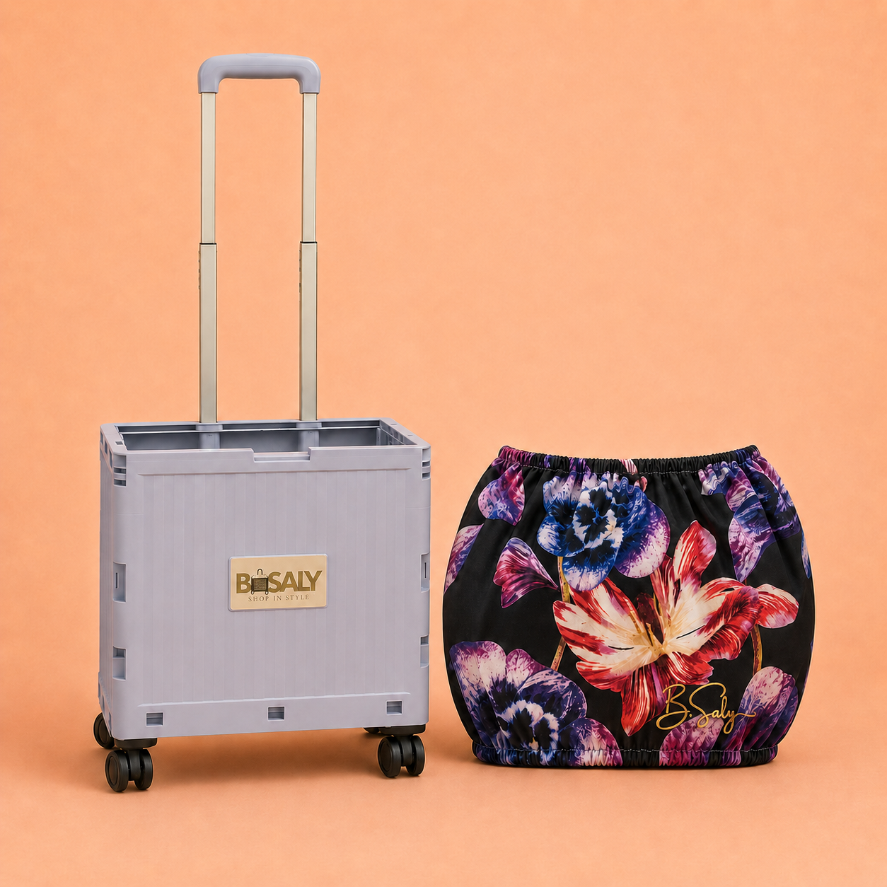 Folding Shopping Cart with 4 Wheels With Midnight Floral Fabric Cover