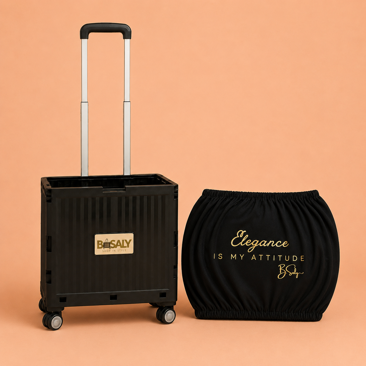 Folding Shopping Cart with 4 Wheels With Elegance is My Attitude Fabric Cover