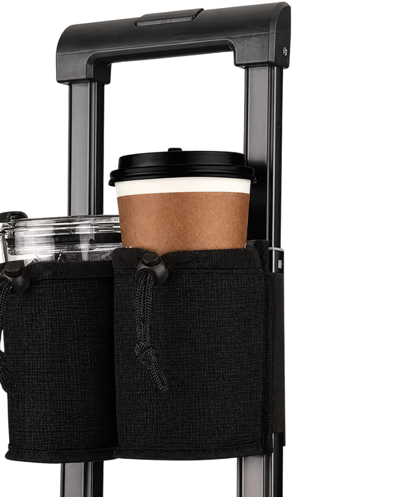 Practical Trolley Holder for Luggage – For Cups, Phone & Small Essentials