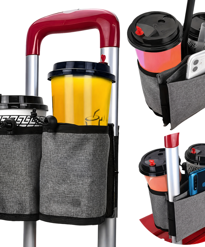 Practical Trolley Holder for Luggage – For Cups, Phone & Small Essentials