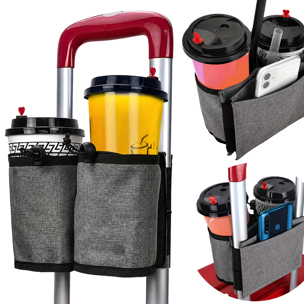Practical Trolley Holder for Luggage – For Cups, Phone & Small Essentials