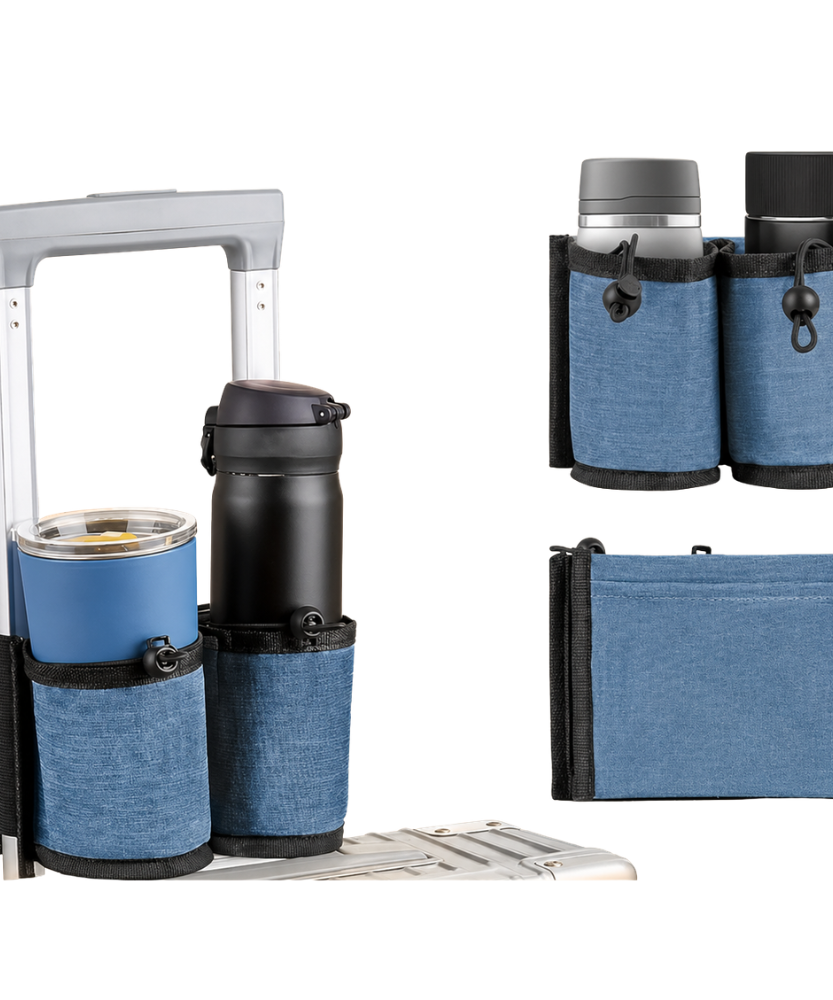 Practical Trolley Holder for Luggage – For Cups, Phone & Small Essentials