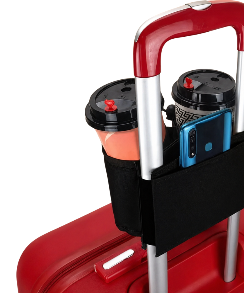 Practical Trolley Holder for Luggage – For Cups, Phone & Small Essentials