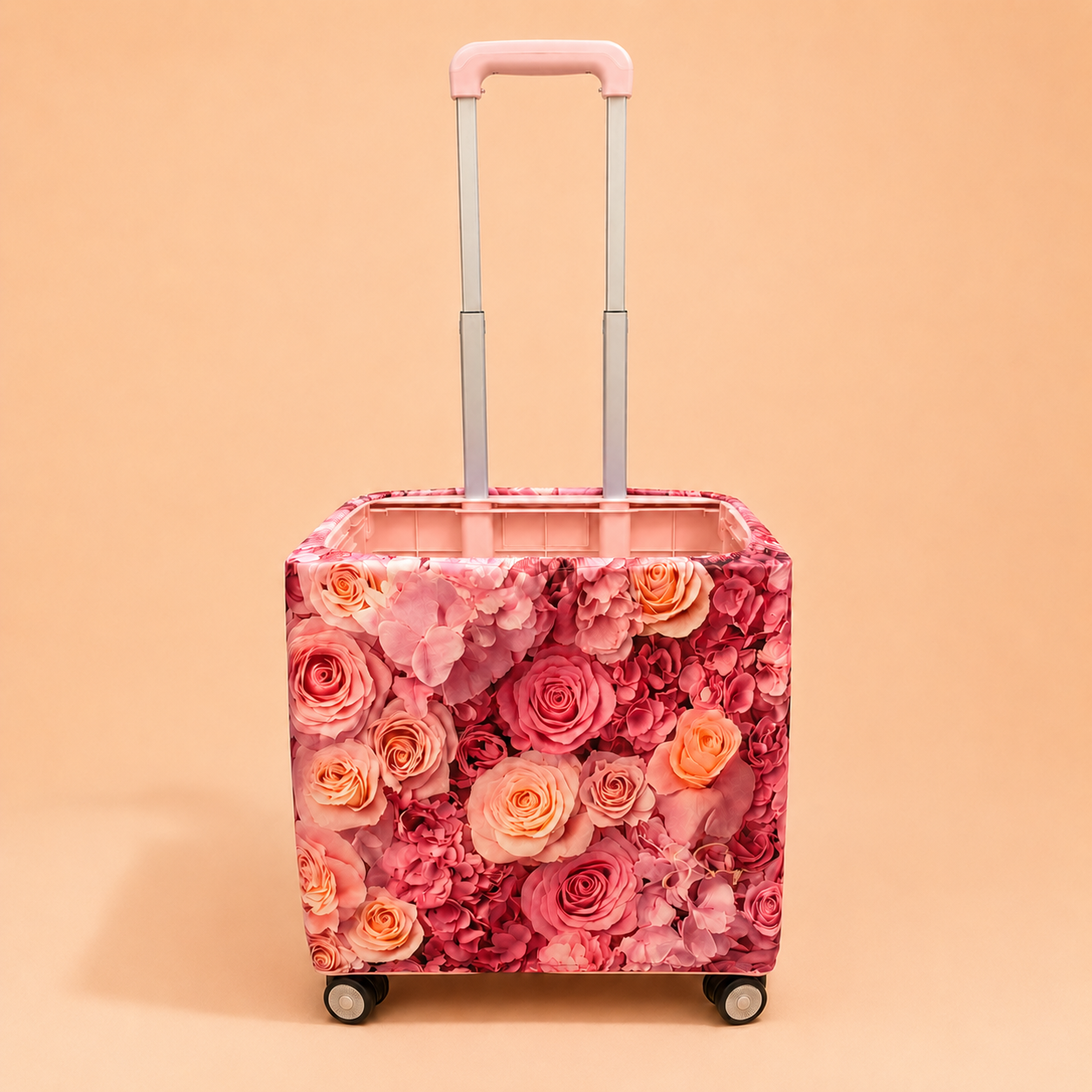 Folding Shopping Cart with 4 Wheels With Floral Elegance Fabric Cover