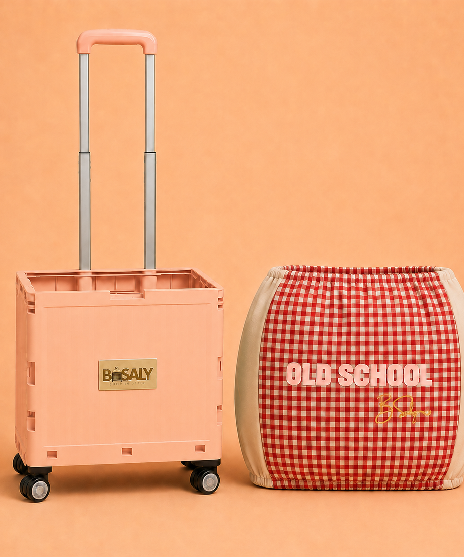Folding Shopping Cart with 4 Wheels With Old School Fabric Cover
