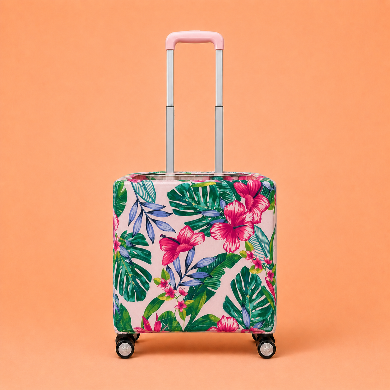 Folding Shopping Cart with 4 Wheels With Tropical Bloom Fabric Cover