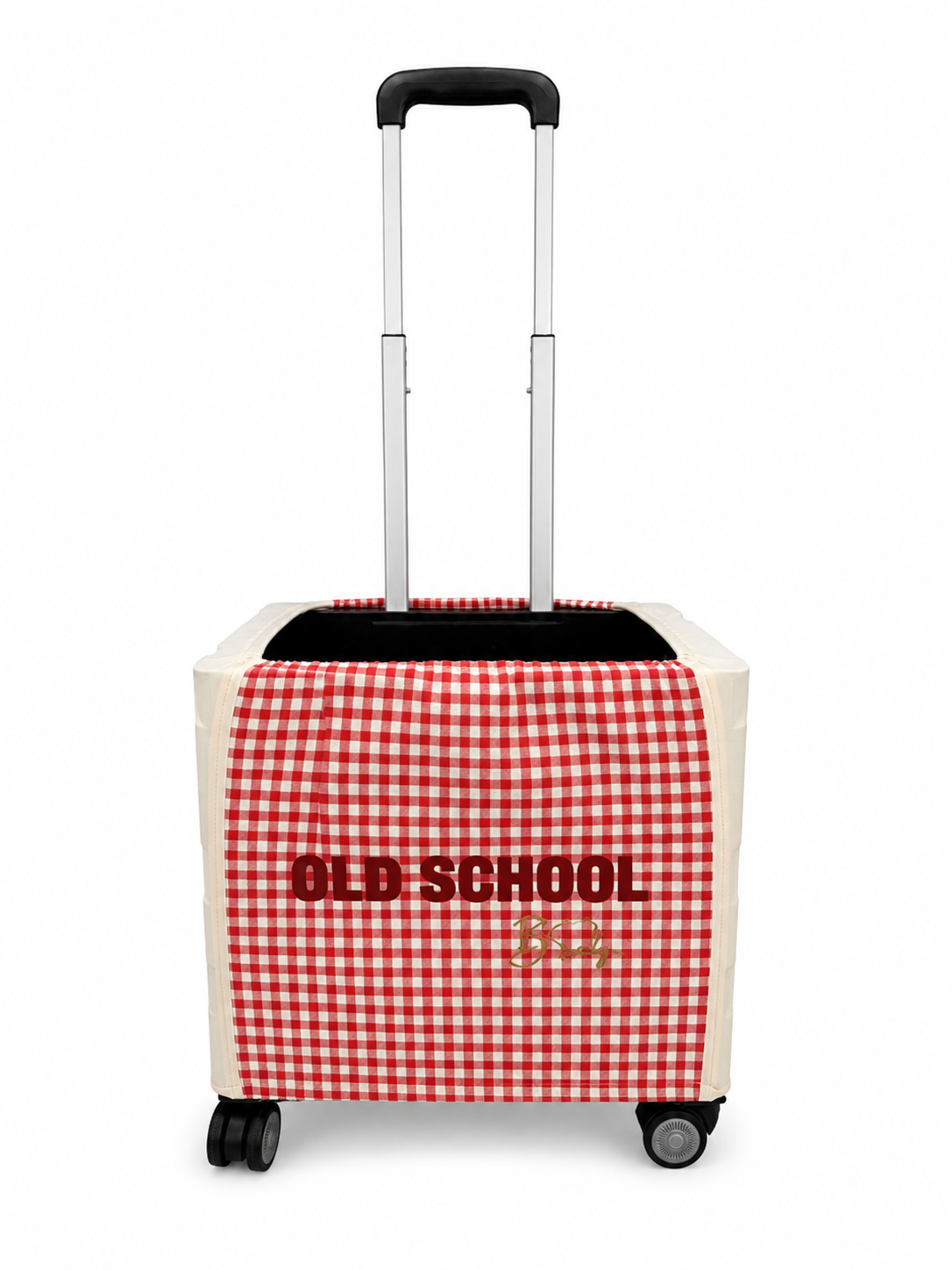 Burgundy Vichy Trolley Cover – Old School Lettering | B.Saly