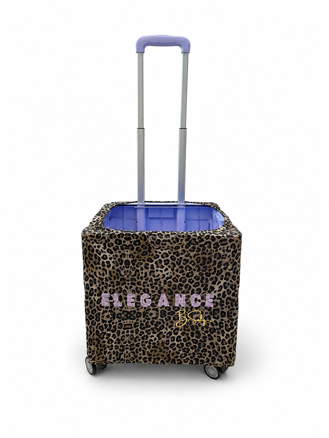 Elegance Puprple Lettering Trolley Cover – Leopard Print | B.Saly