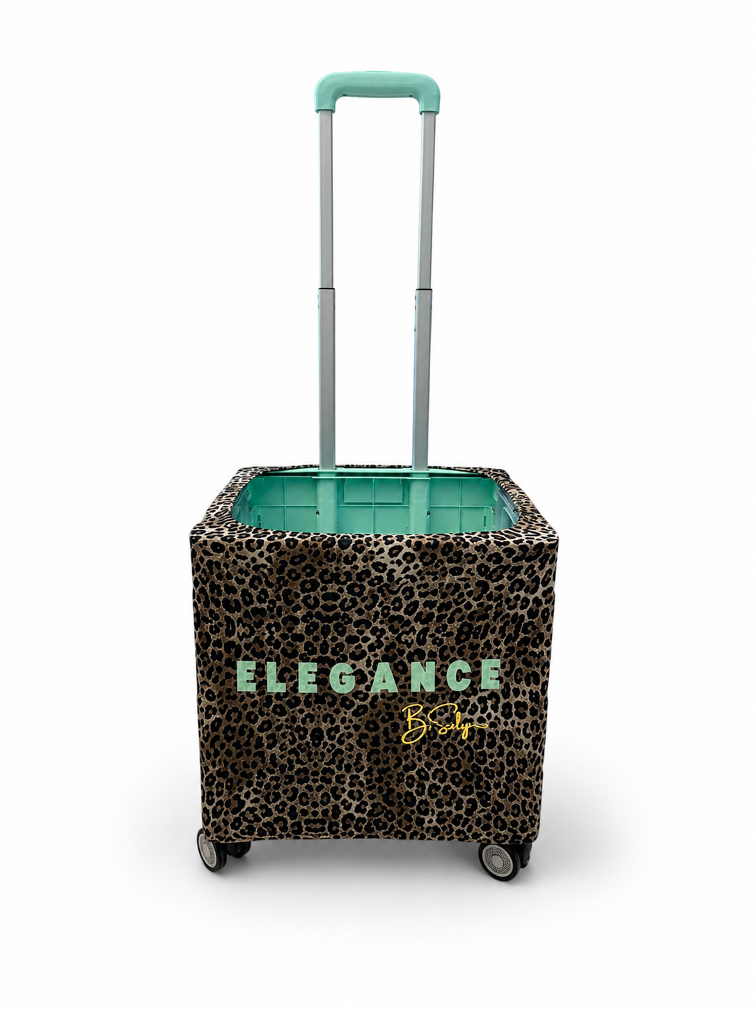 Elegance Green Lettering Trolley Cover – Leopard Print | B.Saly