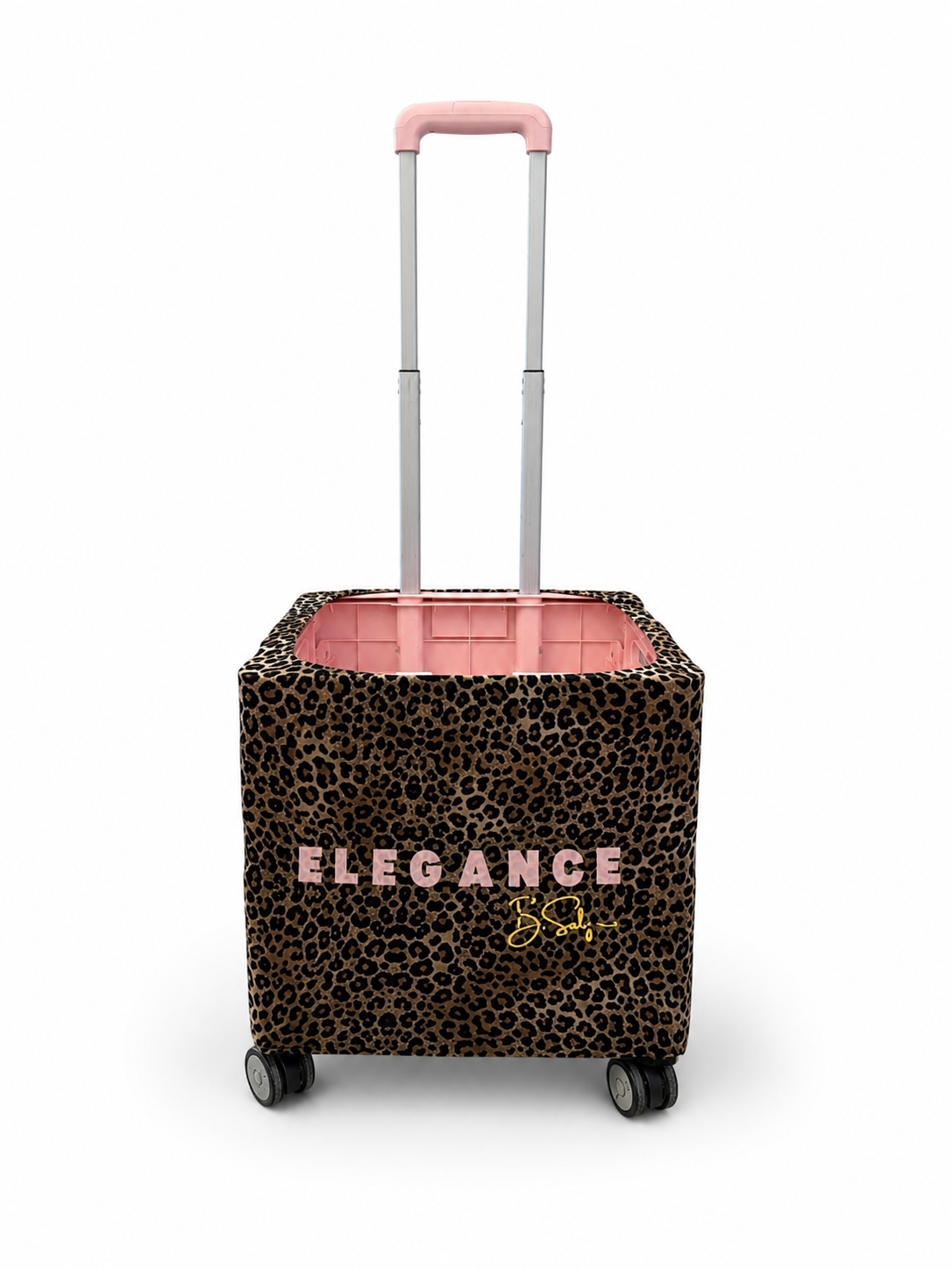 Elegance Pink Lettering Trolley Cover – Leopard Print | B.Saly