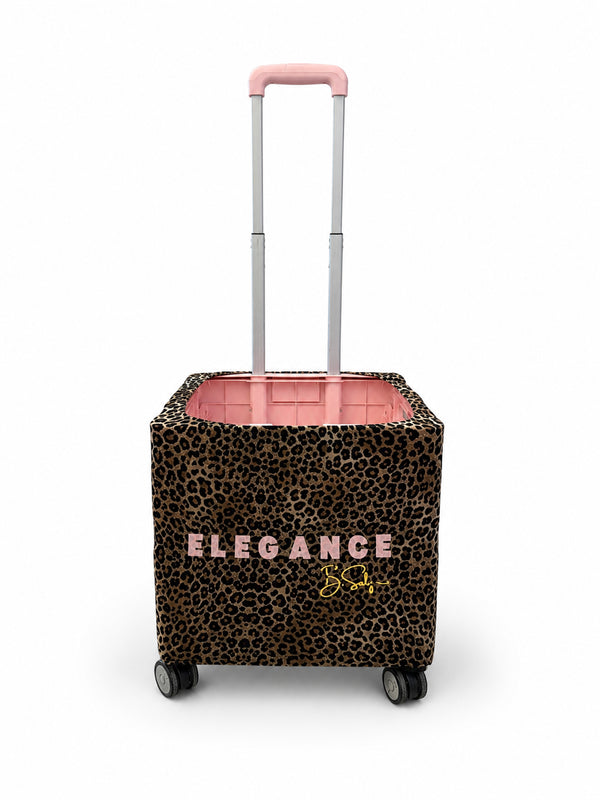 Elegance Pink Lettering Trolley Cover – Leopard Print | B.Saly