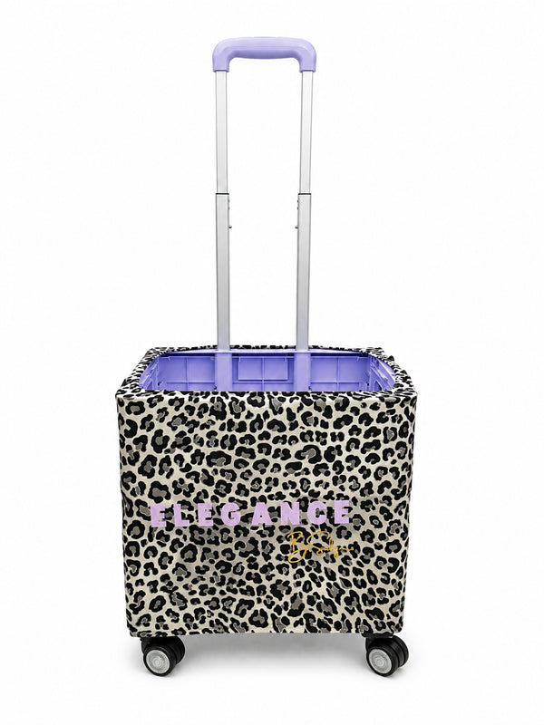 Purple Elegance Trolley Cover – Grey Soft Leopard Print | B.Saly
