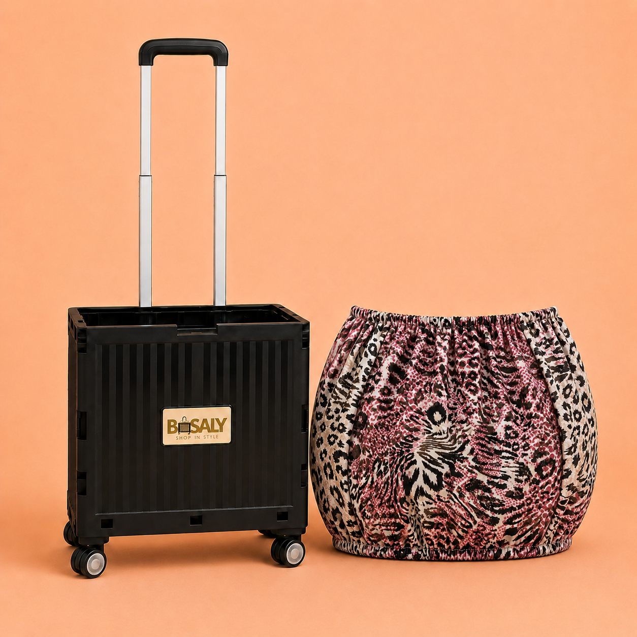 Folding Shopping Cart with 4 Wheels With Wild Blush Leopard Fabric Cover
