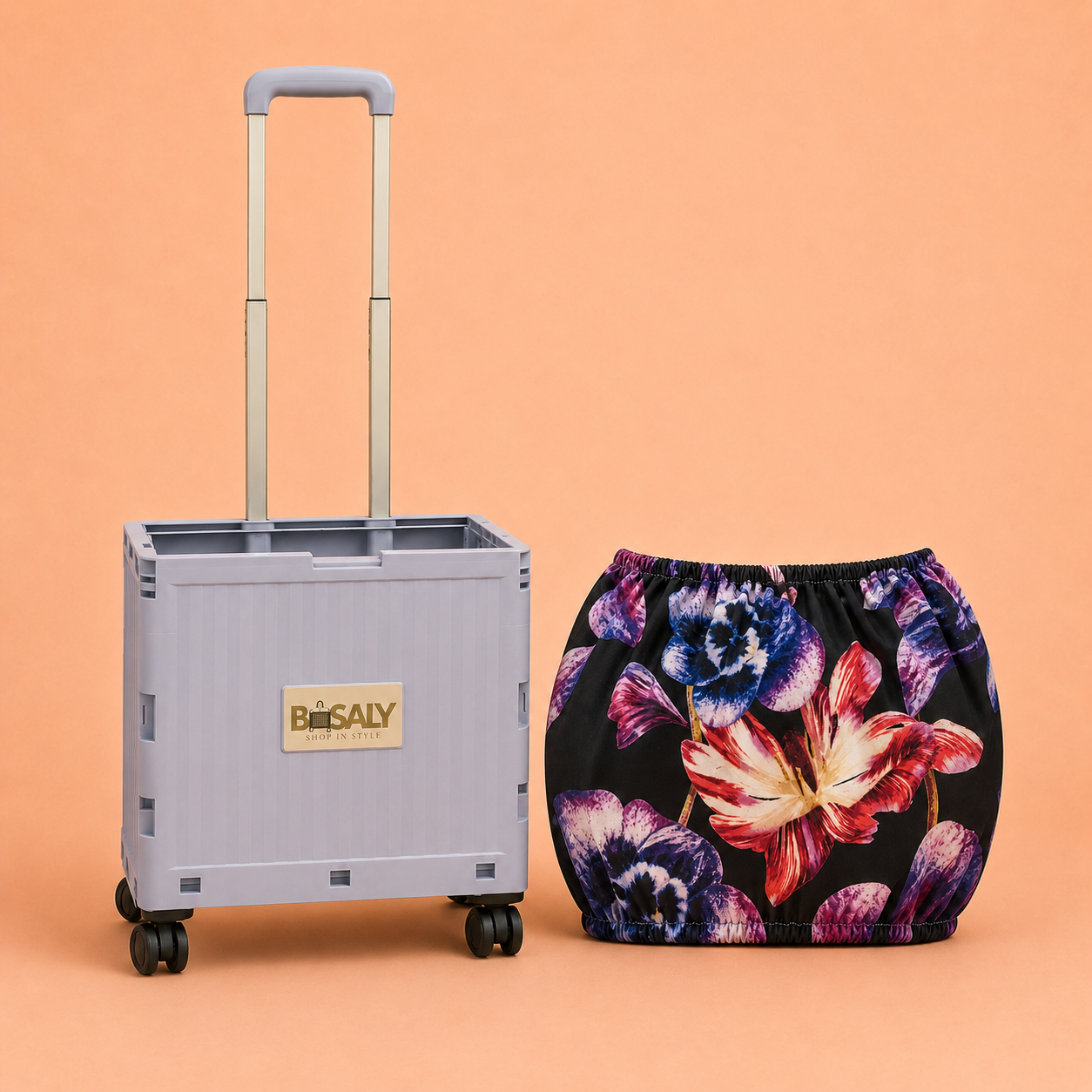 Folding Shopping Cart with 4 Wheels With Midnight Floral Fabric Cover
