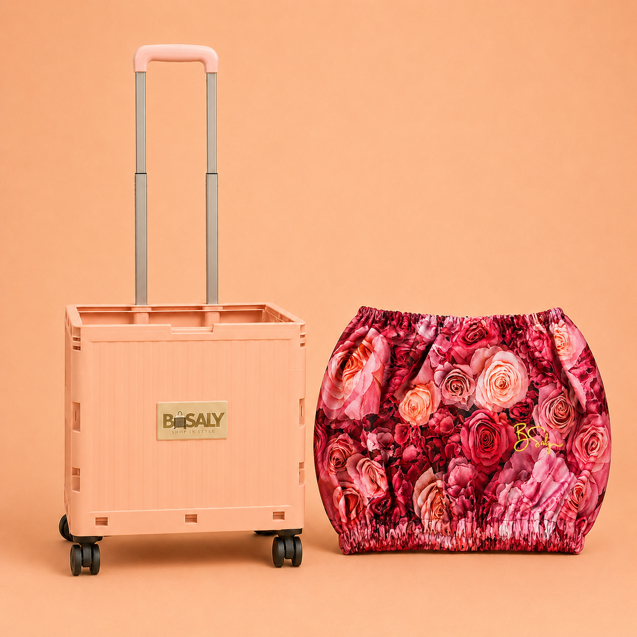 Folding Shopping Cart with 4 Wheels With Floral Elegance Fabric Cover