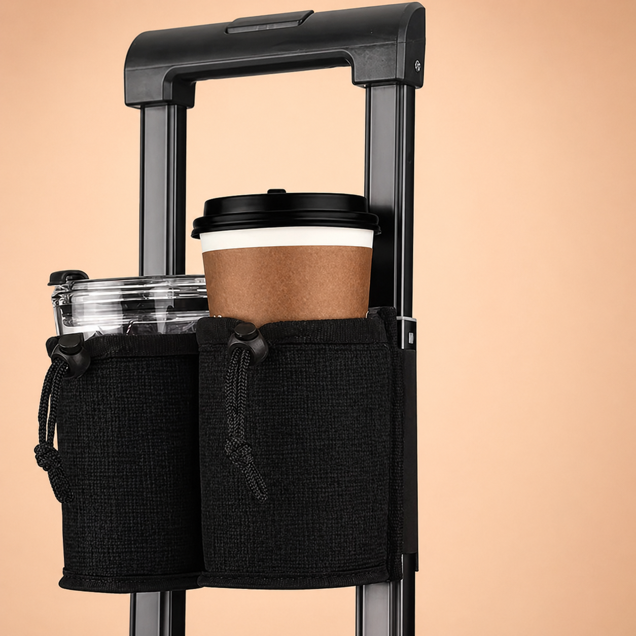 Practical Trolley Holder for Luggage – For Cups, Phone & Small Essentials