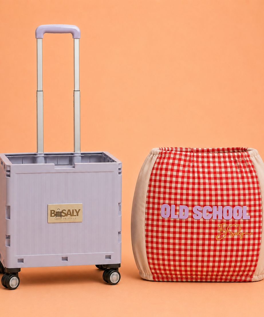 Folding Shopping Cart with 4 Wheels With Old School Fabric Cover