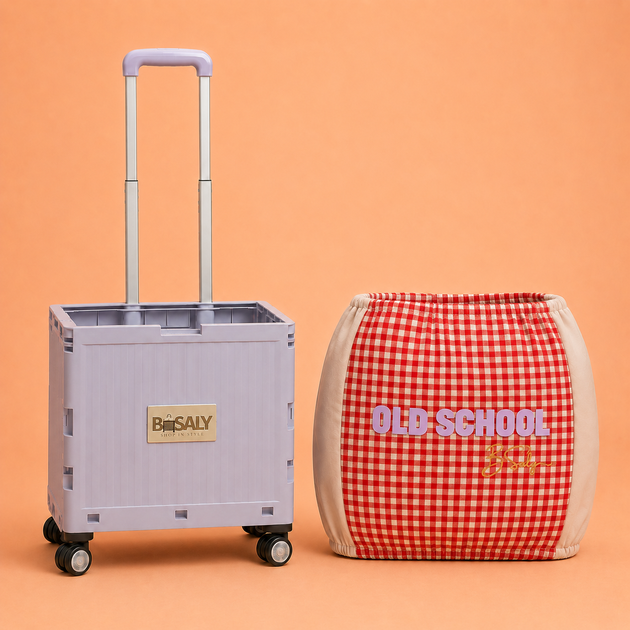Folding Shopping Cart with 4 Wheels With Old School Fabric Cover