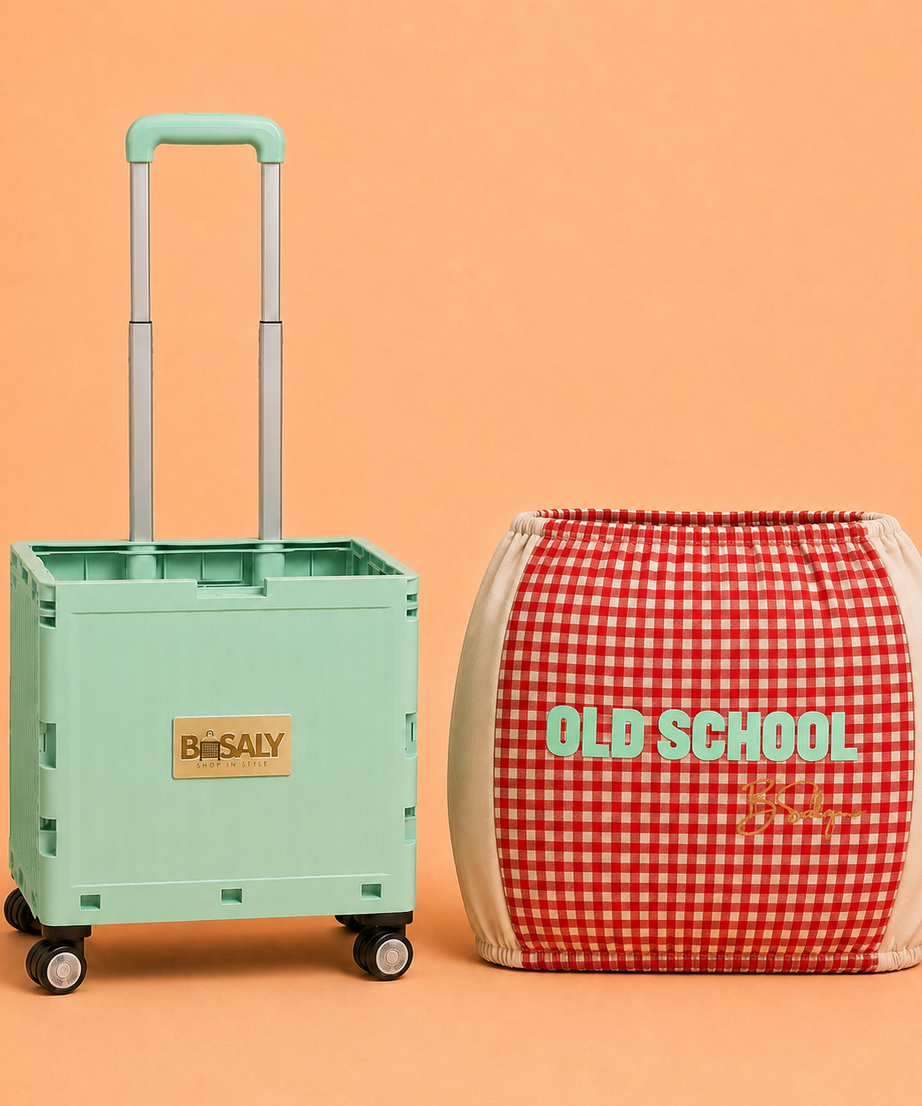 Folding Shopping Cart with 4 Wheels With Old School Fabric Cover
