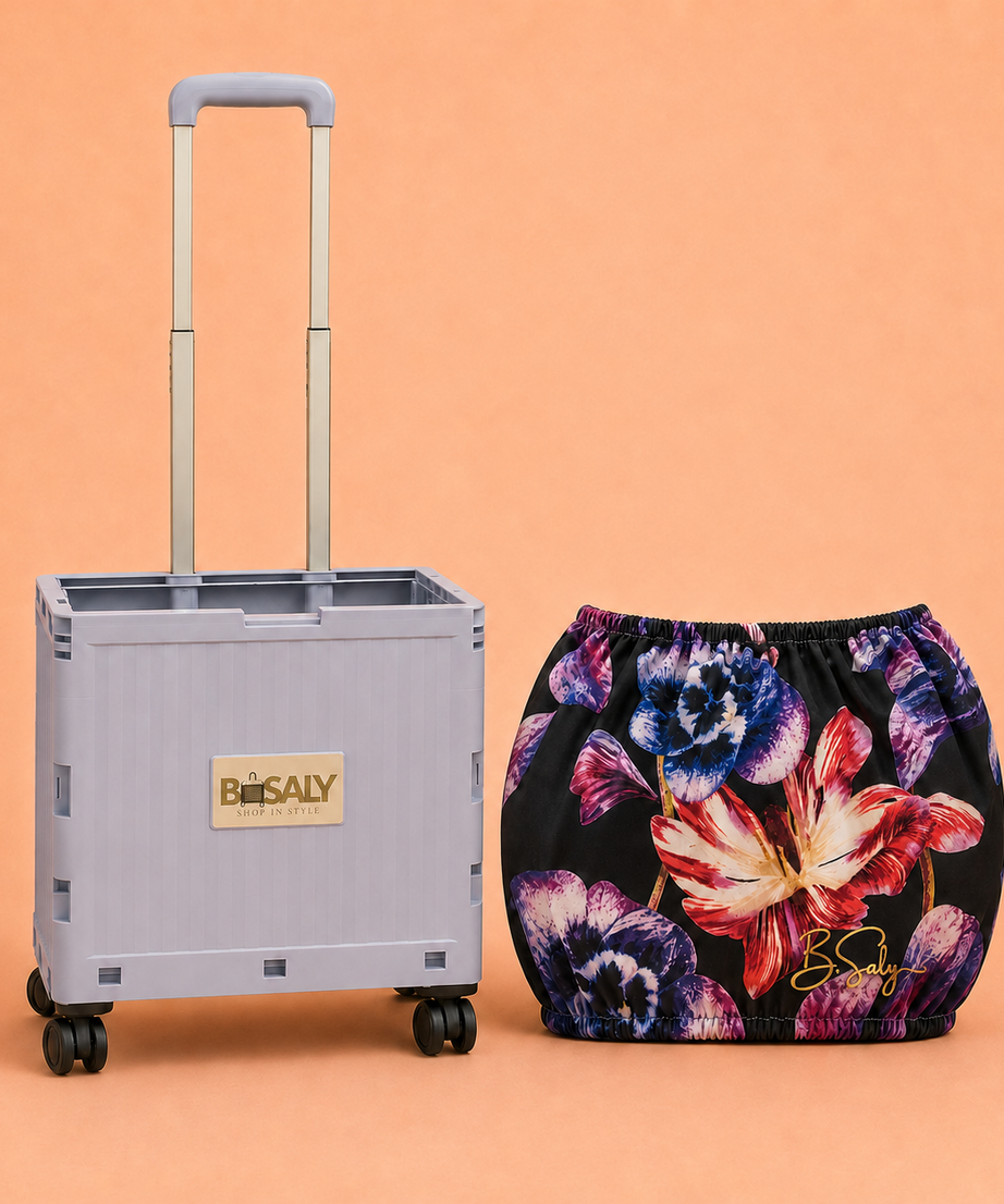 Folding Shopping Cart with 4 Wheels With Midnight Floral Fabric Cover