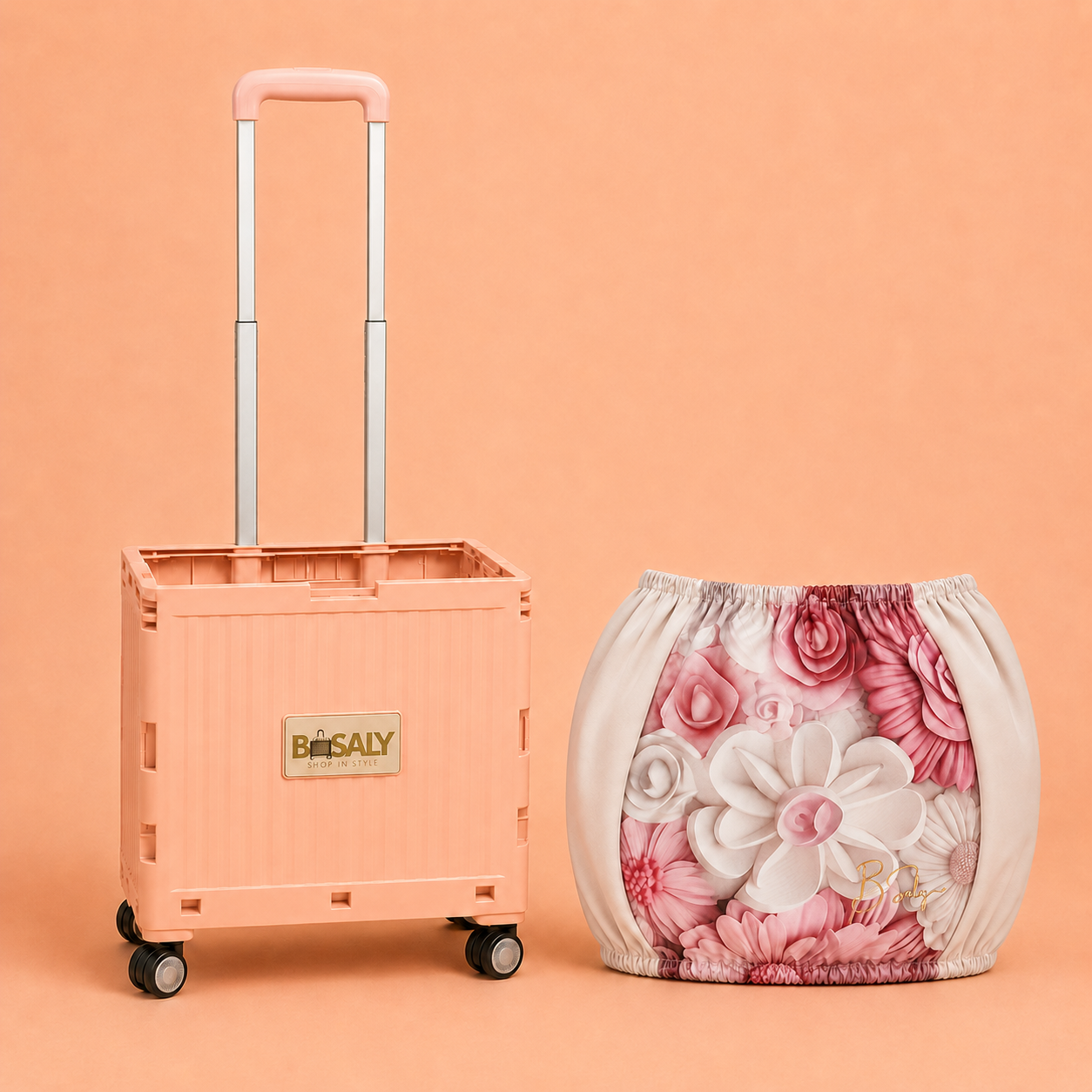 Folding Shopping Cart with 4 Wheels With Soft Petal Fabric Cover