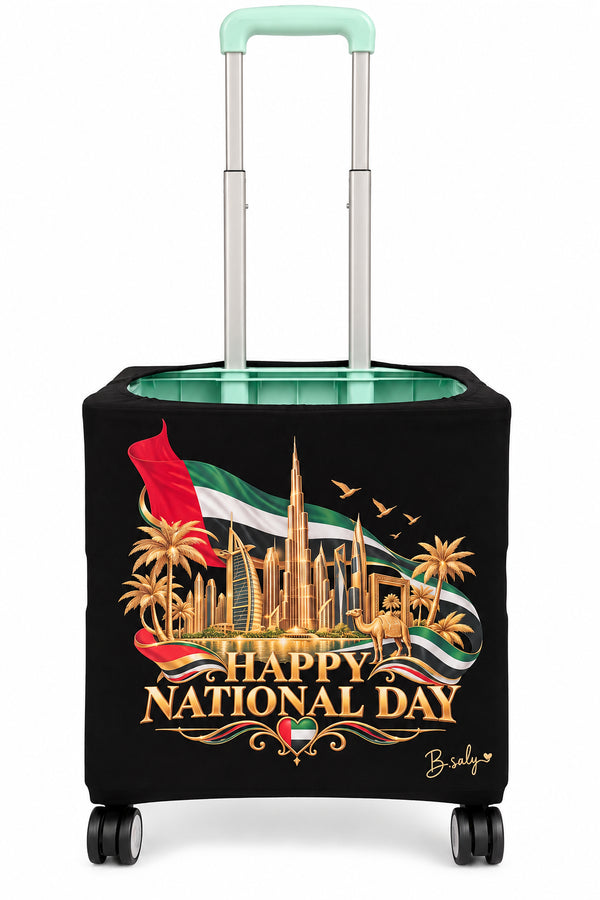 UAE National Day Trolley Suitcase Fabric Cover – UAE Flag & Golden Skyline | B.Saly